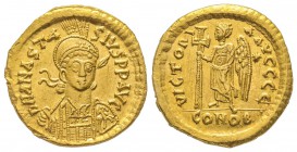Anastasius 491-518
Solidus, Constantinople, 491-518, AU 4.49 g.
Ref : Sear 3, (AVGGG E) 
Conservation : Superbe