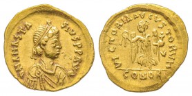 Anastasius 491-518
Tremissis, Constantinople, 491-518, AU 1.48 g.
Ref : Sear 8 Conservation : TTB+