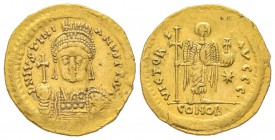 Justinianus I 527-565
Solidus, Rome, 537-542, AU 4.44 g.
Ref : MIB31, DOC 318a, Sear 288
Ex Vente Nomisma 37, 04 octobre 2008, Lot 461 Conservation...