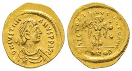 Justinianus I 527-565
Tremissis, Constantinople, 527-565, AU 1.49 g.
Ref : Sear 145 Conservation : TTB