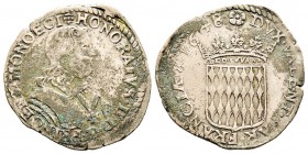 Monaco, Honoré II 1604-1662
Pezzetta, 1648, Billon 5.07 g.
Avers : HONORATVS II D G PRINCEPS MONOECI Buste cuirassé à droite 
Revers : DVX VALENT P...