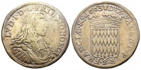 Monaco, Louis I 1662-1701 
1/2 Écu ou 30 Sols, 1663, AG 13.47 g.
Avers : LVD I D G PRIN MONOECI Buste drapé et cuirassé à droite. 
Revers : DVX VAL...