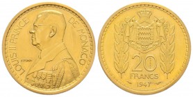 Monaco, Louis II 1922-1949
20 Francs Essai, 1947, AU 18.8 g.
Ref : G. MC137 Conservation : nettoyé sinon Superbe Quantité: 180 exemplaires Rare