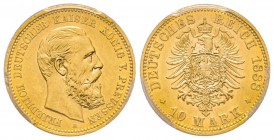 Friedrich III 1888 10 mark, 1888 A, AU 3.97 g.
Ref : Fr. 3829, J.249 Conservation : PCGS MS63