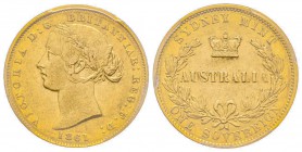 Australia, Victoria I 1837-1901
Sovereign, Sydney, 1861 S, AU 7.98 g. 917‰
Ref : Fr. 10, KM#4 Conservation : PCGS AU53