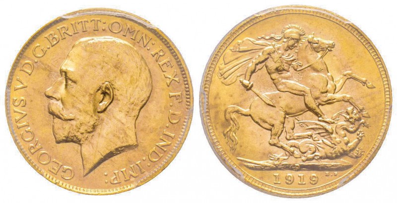 Australia, George V 1910-1936
Sovereign, Perth, 1919 P, AU 7.98 g. 917‰ Ref : M...