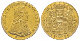 Austria, Jérôme de Colloredo 1772-1803
Ducat, 1792, AU 3.49 g.
Avers : HIERON D G A ET P S A S L N G PRIM Buste de Jérôme, archevêque de Salzbourg ...