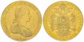 Austria, Franz II 1792-1806, Franz I 1806-1835
4 Ducats, Vienne, 1824 A, AU 13.96 g.
Ref : Fr. 462, KM#2178, Herinek 33 
Conservation : PCGS AU55