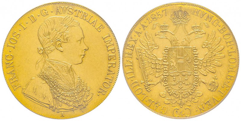 Austria, Franz Joseph, 1848-1916
4 Ducats, Vienne, 1857 A, AU 13.96 g.
Ref : F...