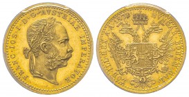 Austria, Franz Joseph, 1848-1916
Ducat, 1872, AU 3.49 g. Ref : Fr. 493, KM#2266 Conservation : PCGS MS63