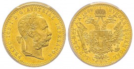 Austria, Franz Joseph, 1848-1916
Ducat, 1889, AU 3.49 g.
Ref : Fr. 493, KM#2267 Conservation : PCGS AU58