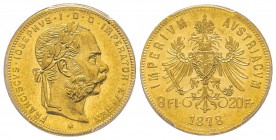Austria, Franz Joseph, 1848-1916
8 Florins, 1878, AU 6.45 g.
Ref : Fr. 502, KM#2269 Conservation : PCGS MS61