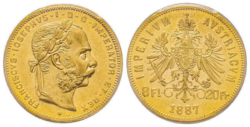 Austria, Franz Joseph, 1848-1916
8 Florins, 1887, AU 6.45 g.
Ref : Fr. 502, KM...