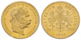 Austria, Franz Joseph, 1848-1916
8 Florins, 1888, AU 6.45 g.
Ref : Fr. 502, KM#2269 Conservation : PCGS MS62