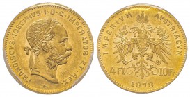 Austria, Franz Joseph, 1848-1916
4 Florins, 1878, AU 3.22 g. Ref : Fr. 503, KM#2260 Conservation : PCGS AU55. Très Rare Quantité : 6820 exemplaires. ...