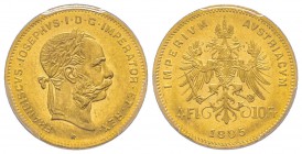Austria, Franz Joseph, 1848-1916
4 Florins, 1885, AU 3.22 g. Ref : Fr. 503, KM#2260 Conservation : PCGS AU58