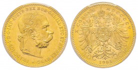 Austria, Franz Joseph, 1848-1916
10 Couronnes, 1905, AU 3.39 g. Ref : Fr. 506, KM#2805 Conservation : PCGS MS62