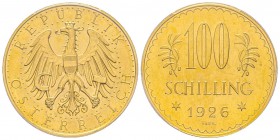 Austria, République 1918-
100 Schilling, 1926, AU 23.52 g. Ref : Fr. 520, KM#2842 Conservation : PCGS PL62