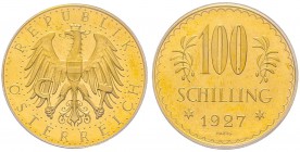 Austria, République 1918-
100 Schilling, 1927, AU 23.52 g. Ref : Fr. 520, KM#2842 Conservation : PCGS PL66