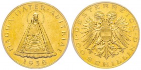 Austria, République 1918-
100 Schilling, 1936, AU 23.52 g. Ref : Fr. 522, KM#2857 Conservation : PCGS PL64