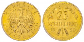 Austria, République 1918-
25 Schilling, 1929, AU 5.88 g.
Ref : Fr. 521, KM#2841 Conservation : PCGS PL64