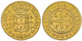 Brazil, Maria I 1786-1805
4000 Reis, Bahia, 1804/2, AU 8.17 g.
Ref : Fr. 92, KM#225.2 
Conservation : presque Superbe