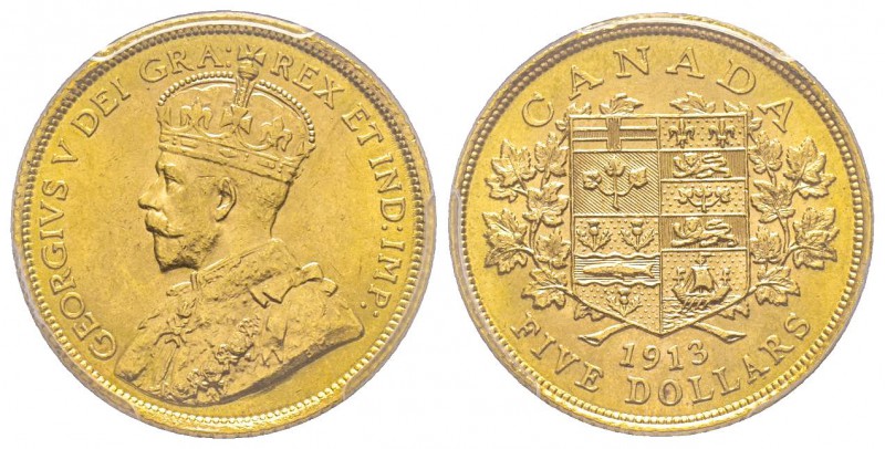 Canada, George V 1910-1936
5 Dollars, 1913, AU 8.35 g. 900‰ 
Ref : Fr.4, KM#26...