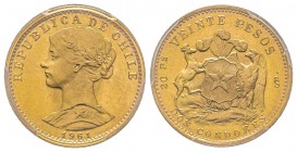 Chile, 20 Pesos, Santiago, 1961 S, AU 4.06 g. 900‰ Ref : Fr. 56, KM#168 Conservation : PCGS MS66