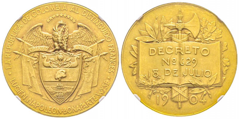 Colombia, République 
Médaille en or offerte en 1904 par la République de Colom...