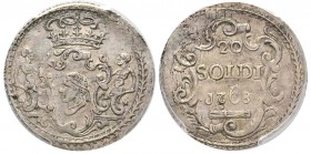 Corsica (Kingdom of), Pascal Paoli 1762-1768
20 soldi, Corte, 1768, AG 3.62 g.
Ref : G.9 Conservation : PCGS MS62. Magnifique