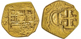 Spain, Felipe III 1598-1621
2 Escudos, Sevilla, 1611 V, AU 4.73 g.
Ref : Cal. - variante inédite V sur D, Fr. 189, TAU 92 a Conservation : TB/TTB