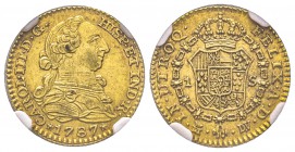 Spain, Carlos III 1759-1788
1 Escudo, 1787 M DV, AU 3.38 g.
Ref : Cal. 629, Fr. 288 Conservation : NGC MS61