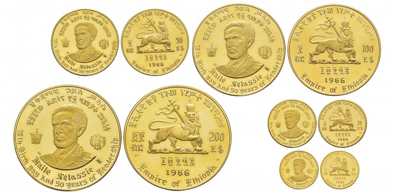 Ethiopia, Série de 5 pièces en or 1966, 200, 100, 50, 20 et 10 Dollars, AU 153 g...