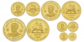 Ethiopia, Série de 5 pièces en or 1966, 200, 100, 50, 20 et 10 Dollars, AU 153 g. 900‰ 
Ref : Fr. de 30 à 34 Conservation : PROOF. 
Livrées dans leu...