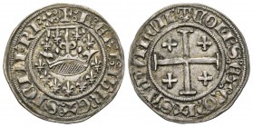 Provence, Jeanne de Naples et Louis de Tarante, 1347-1362
Octhene ou Demi-gros, AG 1.53 g.
Avers : L ET I IhR ET SICIL’ REX Couronne et lis autour ...