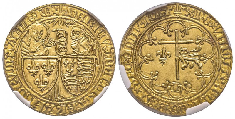 Henri VI, 1422-1453
Salut d’or, 2ème émission (6 septembre 1423) Saint-Lô (Fleu...