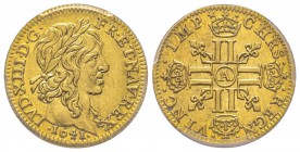 Louis XIII 1610-1643
1/2 Louis d’or, Paris, 1641 A, mèche longue et étoile après IMP, AU 3.37 g. Ref : G.57, Fr. 411 Conservation : PCGS AU58. Superb...