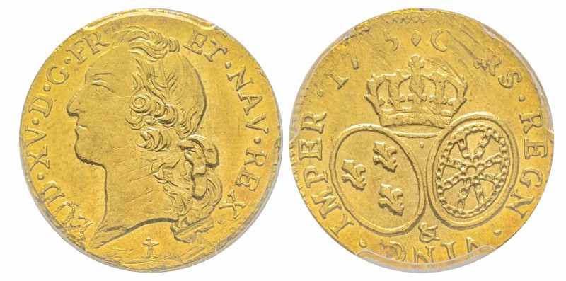 Louis XV 1715-1774
Louis d’or au bandeau, Aix, 1755 &, AU 8.15 g. Ref : G.341 (...