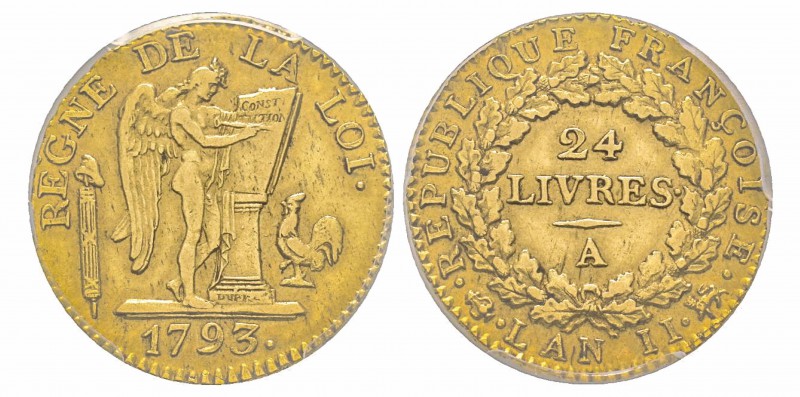 Convention 1792-1795 24 Livres, Paris, 1793 A, AN II, AU 7.67 g. Ref : G.62, Fr....