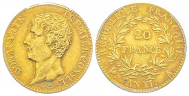 Premier Consul 1799-1804
20 Francs, Paris, AN XI A, AU 6.45 g. Ref : G.1020, Fr. 480 Conservation : PCGS AU53