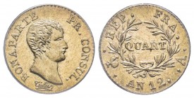 Premier Consul 1799-1804
Quart de Franc, Paris, AN 12 A, AG 1.25 g. Ref : G.342 Conservation : PCGS MS64