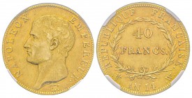 Premier Empire 1804-1814 
40 Francs, Lille, AN 14 W, AU 12.9 g. Ref : G.1081, Fr. 483 Conservation : NGC AU50 
Quantité : 1615 exemplaires. Rarissim...