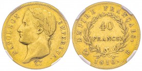 Premier Empire 1804-1814 
40 Francs, Bordeaux, 1810 K, AU 12.9 g. Ref : G.1084, Fr. 509 Conservation : NGC XF45. 
Quantité : 886 exemplaires. Rariss...
