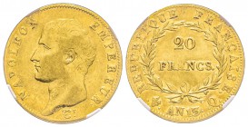 Premier Empire 1804-1814 
20 Francs, Perpignan, AN 13 Q, AU 6.45 g. Ref : G.1022, Fr. 489 Conservation : NGC XF45. Superbe exemplaire. 
Quantité : 5...