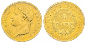 Premier Empire 1804-1814 
20 Francs, Paris, 1807 A, AU 6.45 g.
Ref : G.1024
Conservation : PCGS MS62
