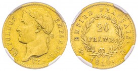 Premier Empire 1804-1814 
20 Francs, Perpignan, 1810 Q, AU 6.45 g. Ref : G.1025, Fr. 516 Conservation : NGC AU58 Deuxième plus haut grade Quantité : ...