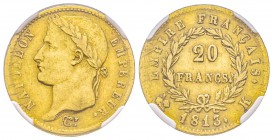 Premier Empire 1804-1814 
20 Francs, Bordeaux, 1813 K, AU 6.45 g. Ref : G.1025, Fr. 516 Conservation : NGC XF45 
Quantité : 869 exemplaires. Rarissi...