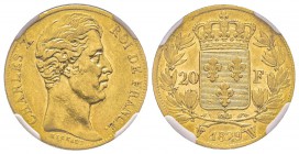 Charles X 1824-1830
20 Francs, Lille, 1829 W, AU 6.45 g. Ref : G.1029, Fr. 549 Conservation : NGC AU58. Le plus haut grade connu Quantité : 5946 exem...
