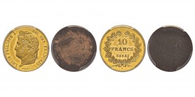 Louis Philippe 1830-1848
Lot de deux Essais uniface de 10 Francs tranche lisse, Paris, ND(1830), Cuivre doré
Ref : G.(1989) 1011, Maz. 1083a (R2) Co...