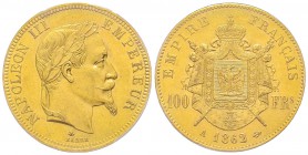 Second Empire 1852-1870
100 Francs, Paris, 1862 A, AU 32.25 g. 
Ref : G.1136, Fr. 581 
Conservation : PCGS MS63 
Quantité : 6650 exemplaires